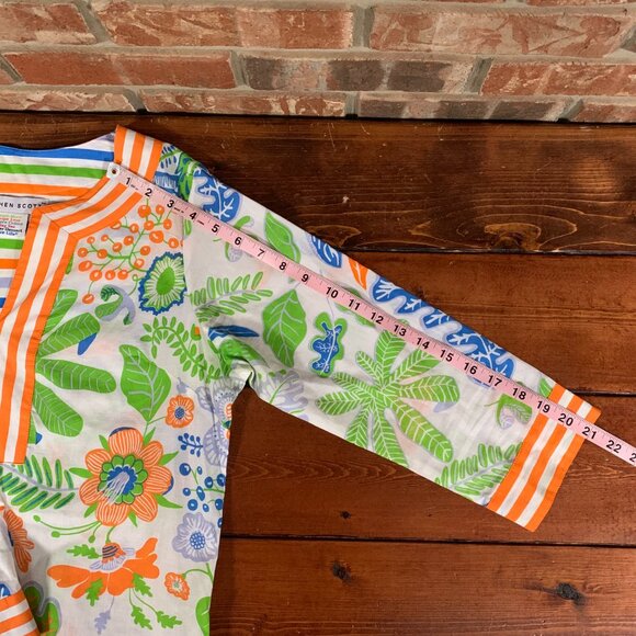 Gretchen Scott Floral Striped Women's Small V-Neck Relaxed Tunic Top Blouse EUC - Picture 11 of 12